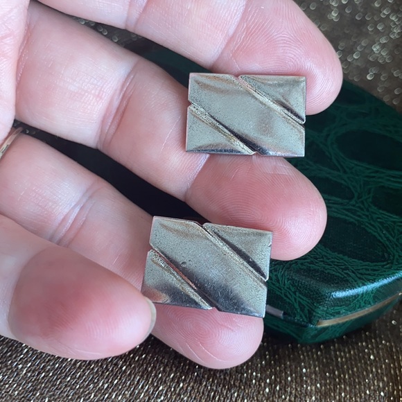 VTG SWANK sterling silver marked rectangular angled back cuff links - Picture 2 of 7